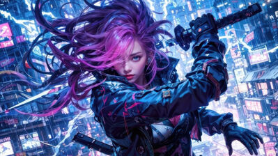 دانلود والپیپر دختر سایبرپانک با شمشیر Cyberpunk Girl Sword