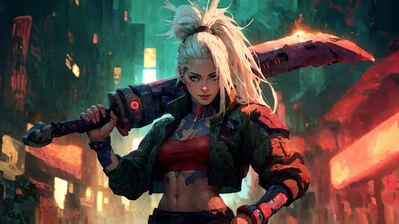 دانلود والپیپر دختر سایبرپانک شمشیر Cyberpunk Girl Sword