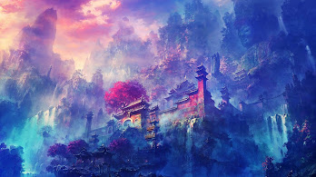 دانلود والپیپر بودا و قلعه شرقی انیمه Buddha Oriental Castle Scenery Anime