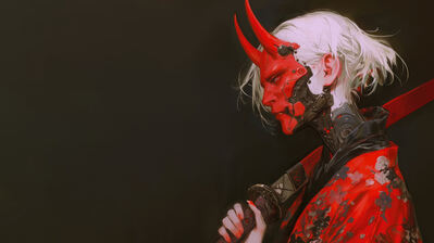 دانلود والپیپر سایبرپانک ماسک شیطان Cyberpunk Sci-Fi Demon Mask Horn