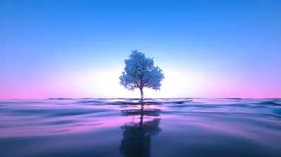 دانلود والپیپر دریا و درخت بازتاب Sea Ocean Render Tree Digital Art Reflection