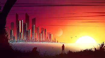 دانلود والپیپر دیجیتال آرت شهر غروب Sunset Digital Art Cityscape