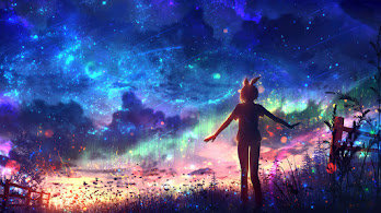 دانلود والپیپر غروب آسمان پرستاره انیمه Sunset Starry Sky Anime