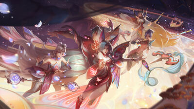 دانلود والپیپر گلدوزی آسمانی لیگ آف لجندز Xayah Rakan Lux Evelynn Irelia