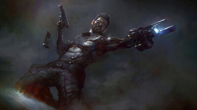 دانلود والپیپر آدام جنسن از بازی Deus Ex: Mankind Divided | آدام جنسن با دست‌های سایبورگی یعنی آرزو داری یه آپگرید هاردکور بزنی به خودت که دیگه هیچ حسی نداشته باشی.