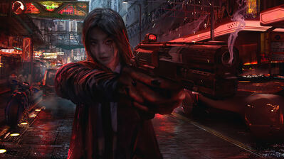 دانلود والپیپر دختر سایبرپانک با اسلحه Cyberpunk Girl Gun
