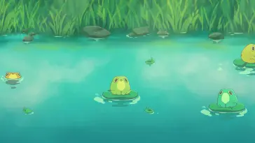 دانلود والپیپر متحرک سوار بر نیلوفر آبی با وزغ‌ها Fantasy Lily Pad Toads