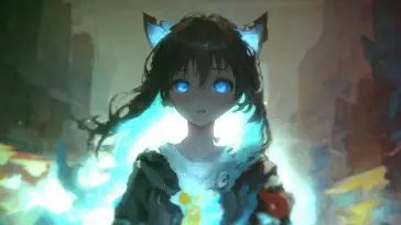 دانلود والپیپر متحرک دختر گربه‌ای با چشمان آبی Anime Cat Girl Blue Eyes