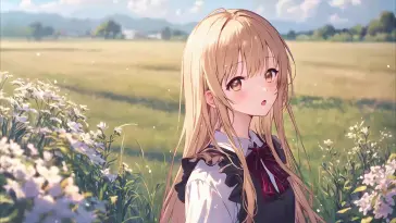 دانلود والپیپر متحرک دختر انیمه در میان گل‌های مروارید Anime Girl Among Daisies