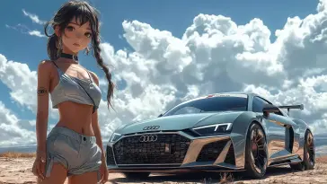 دانلود والپیپر متحرک انیمه دختر کنار ماشین آئودی Audi