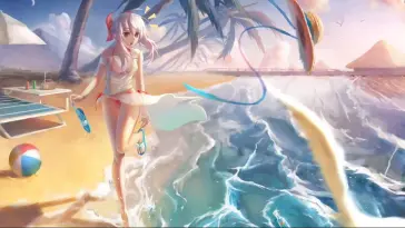 دانلود والپیپر متحرک دختر انیمه و منظره ساحل Anime Girl Beach