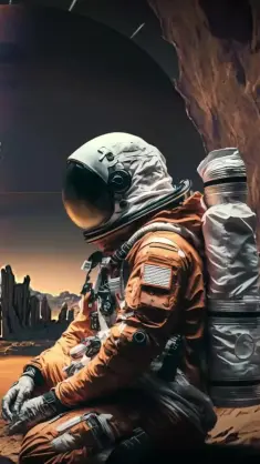 دانلود والپیپر متحرک فضانورد نشسته بر روی سنگ Astronaut on Rock