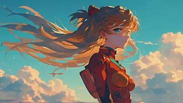 دانلود والپیپر متحرک آسوکا در آسمان غروب از Neon Genesis Evangelion