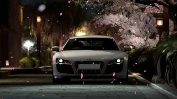 دانلود والپیپر متحرک ماشین آئودی آر۸ زیر شکوفه‌های گیلاس Audi R8 Cherry Blossoms