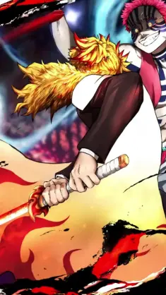 دانلود والپیپر متحرک نبرد آکازا Akaza در برابر رنگیوکو Rengoku از Demon Slayer