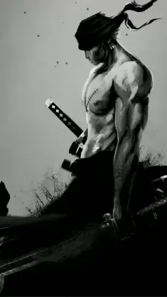 دانلود والپیپر متحرک زورو سیاه‌وسفید One Piece Roronoa Zoro BW