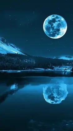 دانلود والپیپر متحرک دریاچه در نور مهتاب آبی