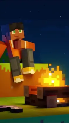 دانلود والپیپر متحرک صحنه کنار آتش از Minecraft