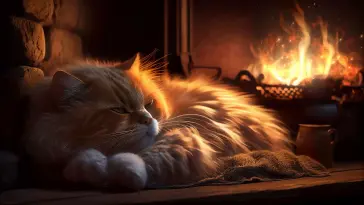 دانلود والپیپر متحرک گربه در کنار شومینه Cat by Fireplace