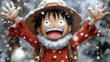 دانلود والپیپر متحرک لوفی کودک در زمستان از One Piece