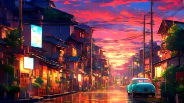 دانلود والپیپر متحرک منظره غروب رنگارنگ در خیابان Colorful Sunset Street