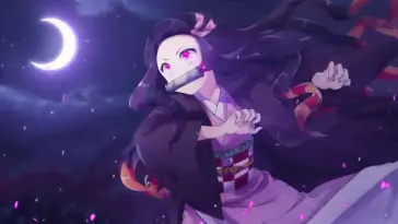 دانلود والپیپر متحرک نزوکو کامادو Nezuko Kamado کنار ماه از Demon Slayer