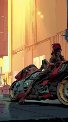 دانلود والپیپر متحرک موتورسوار و محیط سایبرپانک ۲۰۷۷ Cyberpunk 2077