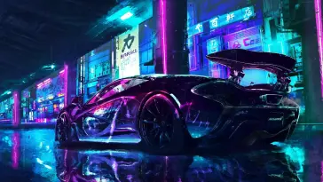 دانلود والپیپر متحرک ماشین مک‌لارن McLaren – شب بارانی سایبرپانک