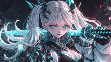 دانلود والپیپر متحرک سامورایی دختر سامورایی Samurai Girl With Neon Blade