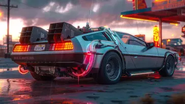 دانلود والپیپر متحرک دلوین DMC DeLorean در باران