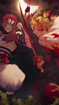 دانلود والپیپر متحرک دوئل آکازا در برابر کیوجورو از Demon Slayer