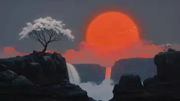 دانلود والپیپر متحرک منظره خورشیدگرفتگی بر روی آبشار سایلنت Eclipse Over Silent Falls