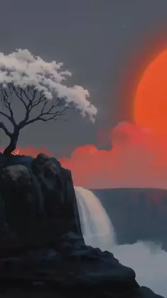 دانلود والپیپر متحرک اکلیپس بر آبشار خاموش Eclipse Over Silent Falls