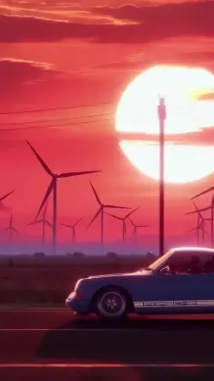 دانلود والپیپر متحرک رانندگی عصرگاهی و توربین‌های بادی Evening Drive Wind Turbines