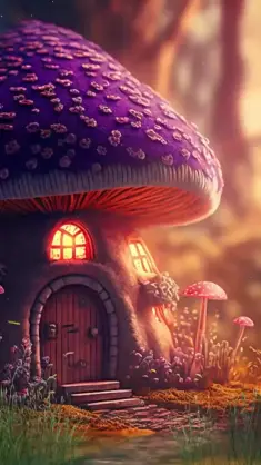 دانلود والپیپر متحرک خانه پری‌ای قارچی فانتزی Fairy Mushroom House