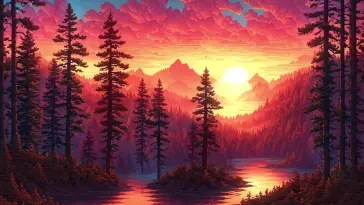دانلود والپیپر متحرک منظره جنگل در غروب Forest Sunset