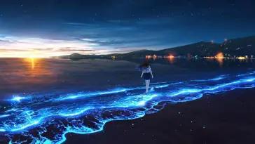 دانلود والپیپر متحرک دختر در ساحل شب Night Beach Girl