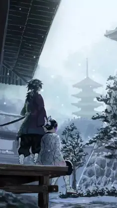 دانلود والپیپر متحرک گیو تومیکا و شینوبو Giyu and Shinobu در زمستان Demon Slayer