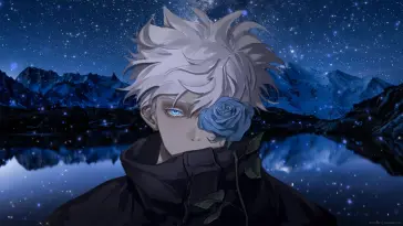 دانلود والپیپر متحرک گوجو با گل رز آبی Jujutsu Kaisen Gojo Blue Rose