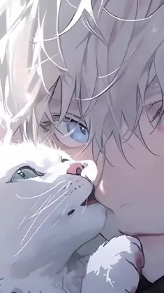 دانلود والپیپر متحرک گوجو ساتورو با گربه سفید Jujutsu Kaisen Gojo Satoru White Cat