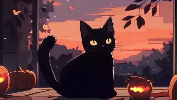 دانلود والپیپر متحرک کت هالووین Halloween Lofi Cat