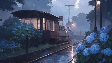 دانلود والپیپر متحرک هورتانسیا در باران ملایم Hydrangea in Soft Rain