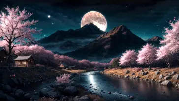 دانلود والپیپر متحرک روستای شب ژاپنی Japanese Night Village