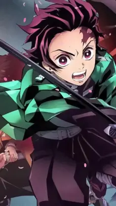 دانلود والپیپر متحرک کامادو تانجیرو Kamado Tanjiro – حمله با شمشیر سیاه از Demon Slayer