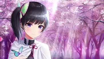 دانلود والپیپر متحرک کانائو تسویوری Kanao Tsuyuri با پروانه آبی از Demon Slayer
