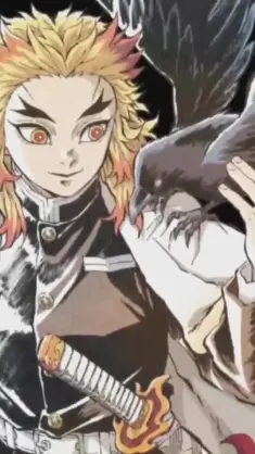 دانلود والپیپر متحرک کیوجورو رنگوکو با کلاغ Demon Slayer Kyojuro Rengoku Raven