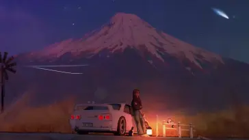 دانلود والپیپر متحرک دختر تنها در شب کوهستانی Lone Girl Mountain Night