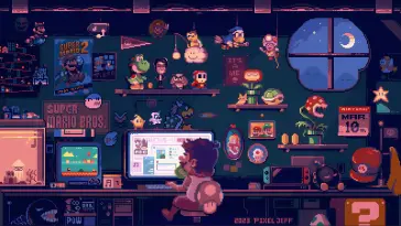 دانلود والپیپر متحرک بازی ماریو – اتاق پیکسلی Mario Pixel Room