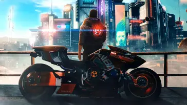 دانلود والپیپر متحرک موتورسیکلت در شهر سایبرپانک Cyberpunk City Motorcycle