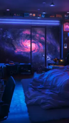 دانلود والپیپر متحرک اتاق خواب کهکشان نئونی Neon Galaxy Bedroom